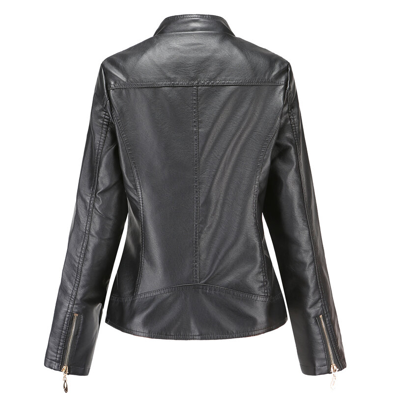Chaqueta de piel sintética con cremallera para mujer, abrigo elegante de talla grande, para motocicleta, primavera y otoño, 2021