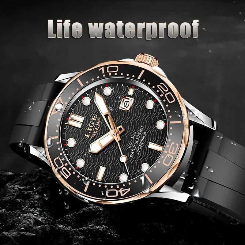Relogio Masculino นาฬิกาแฟชั่นผู้ชาย LIGE แบรนด์กีฬานาฬิกา Mens Waterproof นาฬิกาควอตซ์ผู้ชายสบายๆทหารนาฬิกาข้อมื...