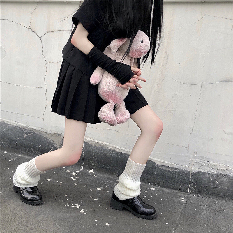 Harajuku-rodillera de punto para mujer, manga elástica, lisa, informal