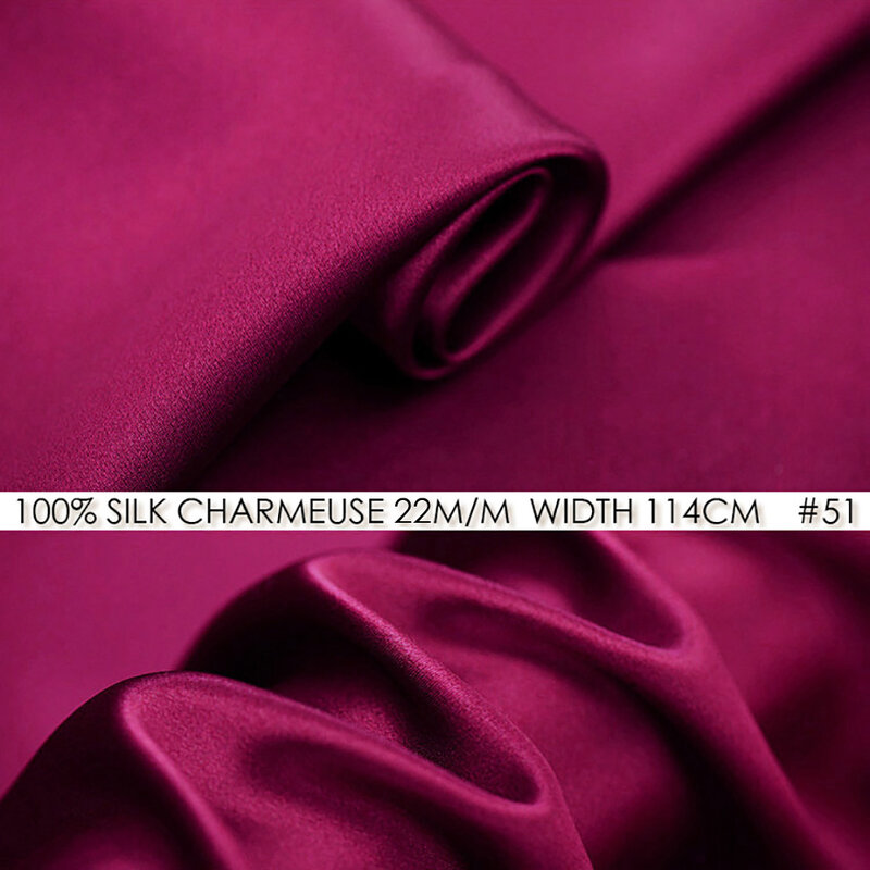 100% seta charamy raso 114cm larghezza 22mommes tessuti di raso organico di lusso nuovo Desigual China SILK Dark Hotpink #51