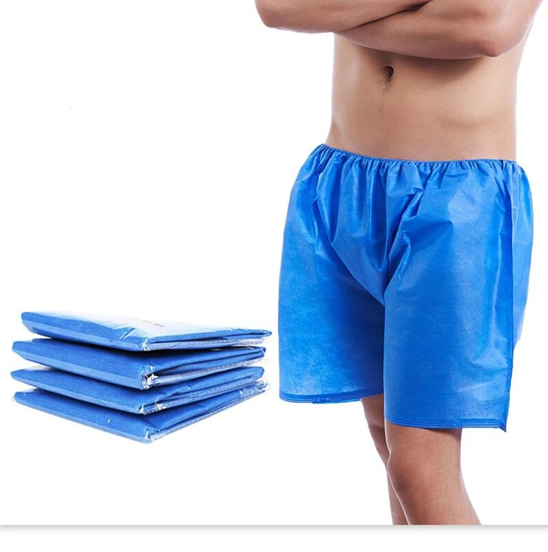 10 pçs/lote azul dos homens fino um uso do tempo boxer roupa interior respirável descartável para o curso sauna beleza casa massagem shorts
