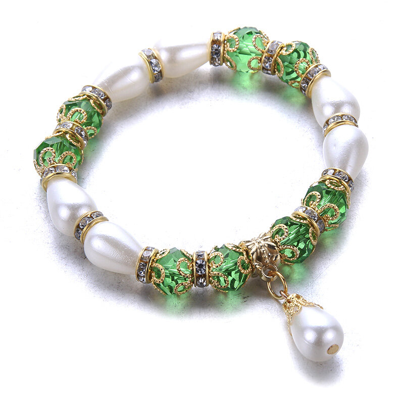 Vintage złote koraliki bransoletki biżuteria upuść kształt korale z imitacją perły wisiorek bransoletka z paciorkami kobiety moda biżuteria hurtowych