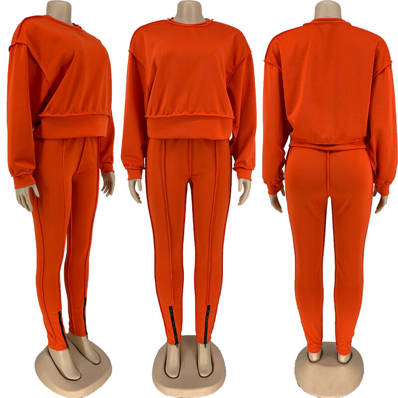 Новый Модный повседневный однотонный спортивный костюм Ursuper из двух предметов, женский брючный комплект с круглым вырезом