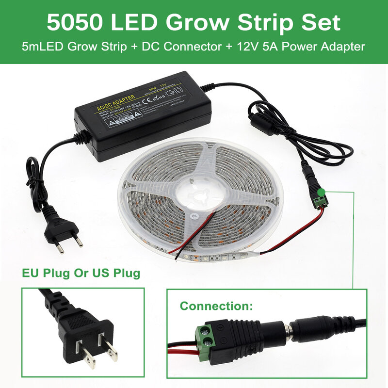 Wachsen LED-Licht DC12V Wachsende LED-Streifen Pflanzenwachstum Licht-Set mit Adapter und Schalter