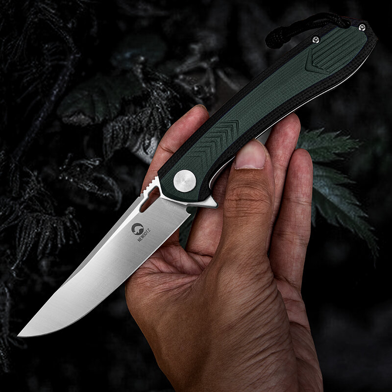 D2 Tool Steel Folding Pocket Knife with Clip Green G10 Handle EDC Knives for Fruit Cutting Outdoors Self Defense Peeler Hunting