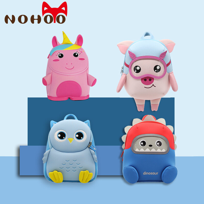 NOHOO – sac à dos d'école pour enfant en bas âge, avec animaux 3D, pour garçon et fille, étanche, pré-scolaire, de voyage, maternelle