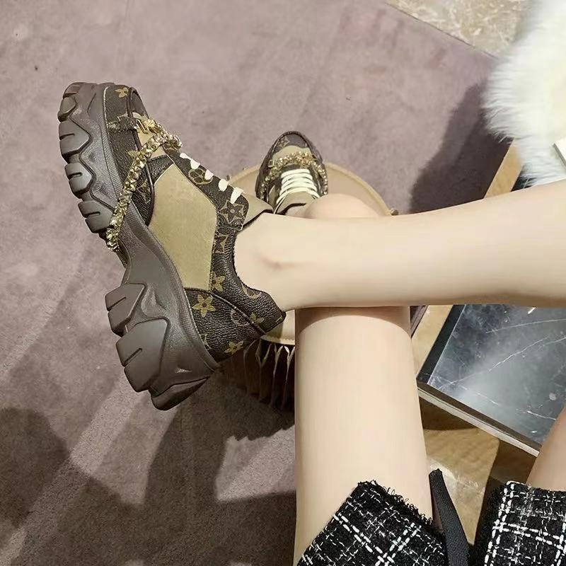 New heavy industry color matching cross strap rhinestone platform slope heel sneakers casual women shoes zapatillas mujer