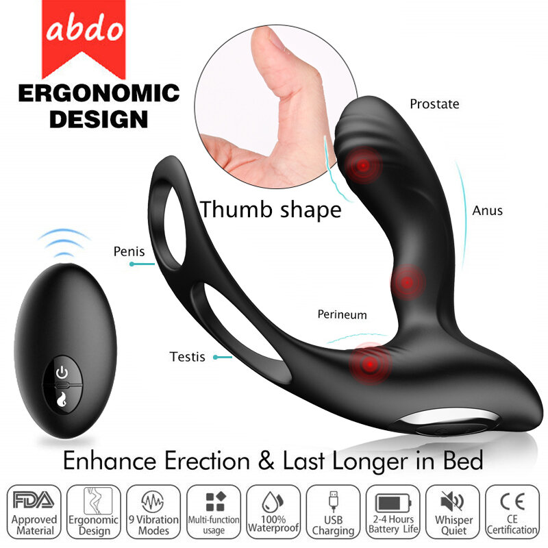 abdo Male Prostate Massage Vibrator Anal Plug Silicone Waterproof Prostata Stimulator Butt Delay Ejaculation Ring Toy For men