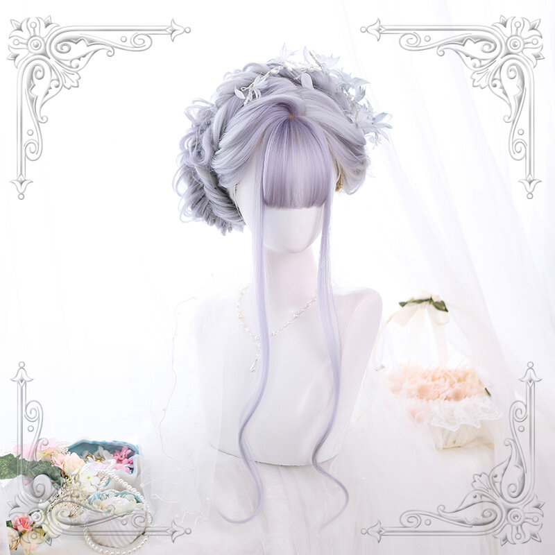 High Quality Lolita Moon Cold Gray Big Wave Daily Girl Synthetic Long Wig  Fairy Cosplay Party