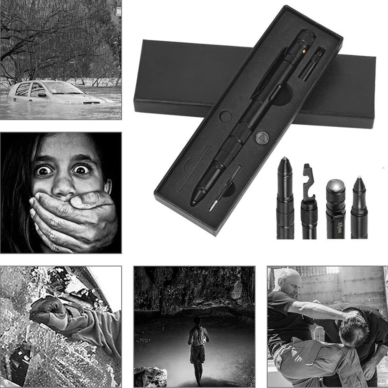 Multi-Function ทหาร Self Defense อาวุธสำหรับผู้หญิงยุทธวิธีปากกา EDC Breaker ฉุกเฉินกันน้ำ Camping Survival