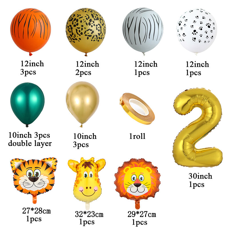 18pcs Jungle Animal Balloons Set Gold Number Globos Kids Birthday Party Decoration Metal Latex Balloon Baby Shower Balloons