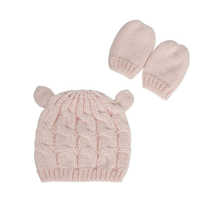 Gorro de lana y guantes de punto para recién nacido, conjunto de dos piezas con orejas de dibujos animados, gorro infantil, accesorios de fotografía