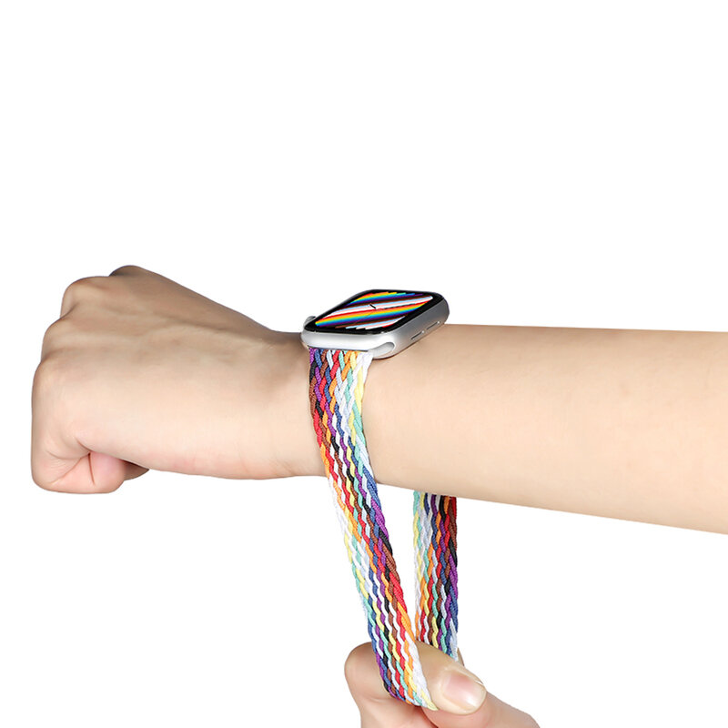 Banda de relógio trançada solo loop cinta para apple 44mm 40mm 42mm 38mm 44mm tecido elástico de náilon pulseira iwatch serie se 6 5 4 3 2