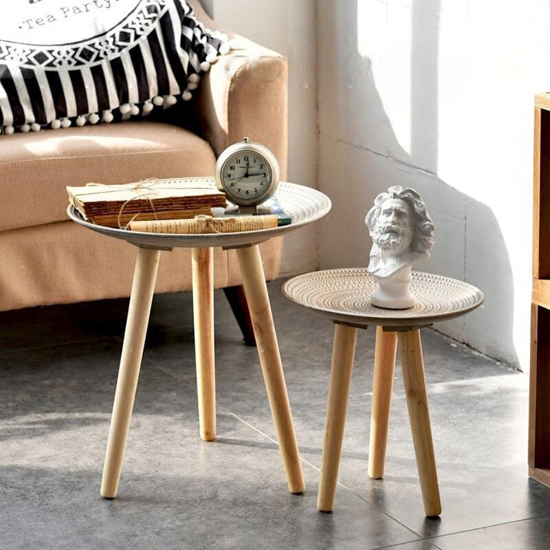 Criativo redondo nordic madeira mesa de café sofá mesa lateral chá frutas lanche prato bandeja pequena mesa sala estar móveis