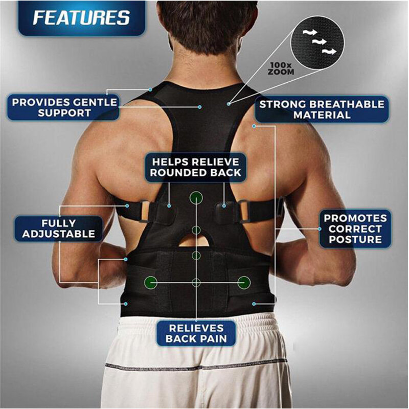 Fajas Para Men&Women Back Support  Adjustable Magnetic Posture Corrector Brace Back Belt Lumbar Support Orthopedic Shapewear US