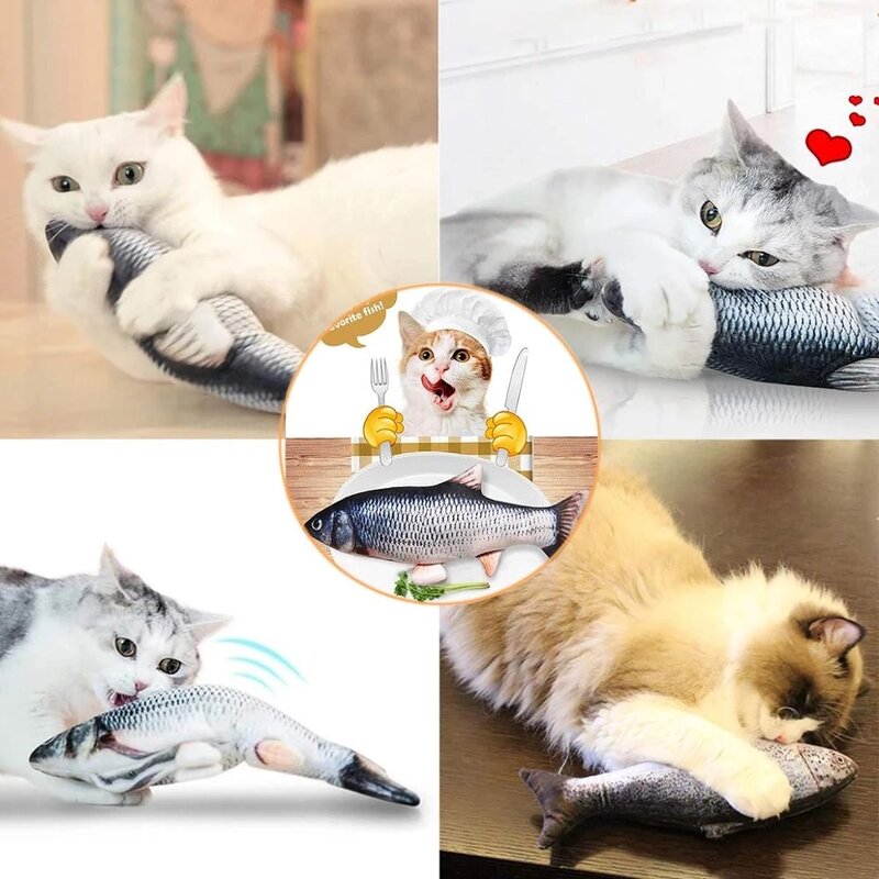 Hldhxm Mainan Elektrik Kucing Peliharaan Simulasi Ikan Goyang Interaktif Memantul Floppy Mewah USB Pengisi Daya Mengunyah Bermain Persediaan Menggigit
