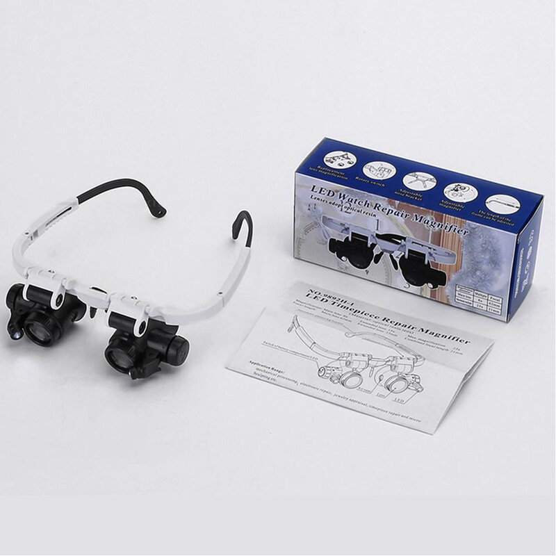 Loupe de lecture 8x/15x/23x bijoutier, horloger avec lunettes binoculaires à lumière LED, bandeau loupe Distance de vue 1-2cm
