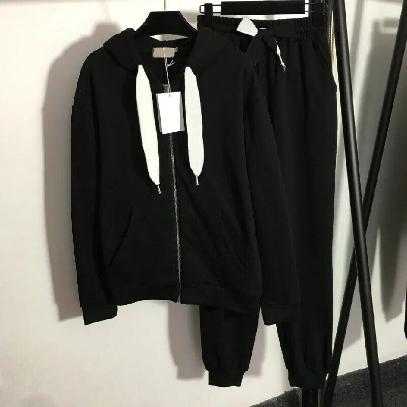 2021 design de luxo moda esportes terno cordão com capuz manga longa zíper casaco feminino + temperamento cintura elástica calças casuais