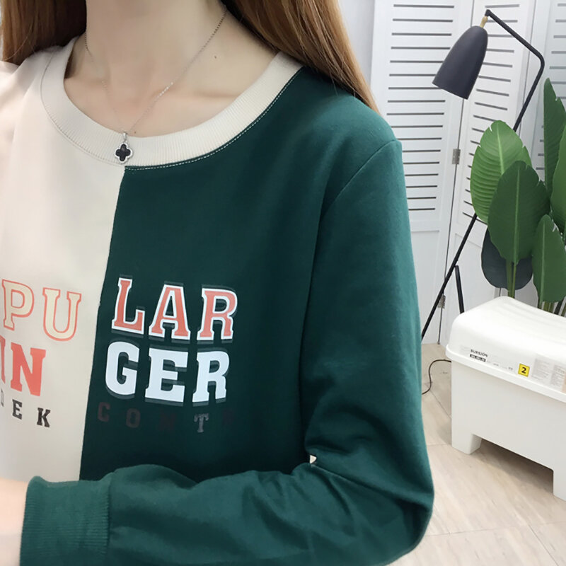 Sudadera Mujer 2021 Long Sleeve Letter Pirnt Hoodies Women Sweatshirt Contrasting Colors Plus Size Womens Clothing Sweat Femme