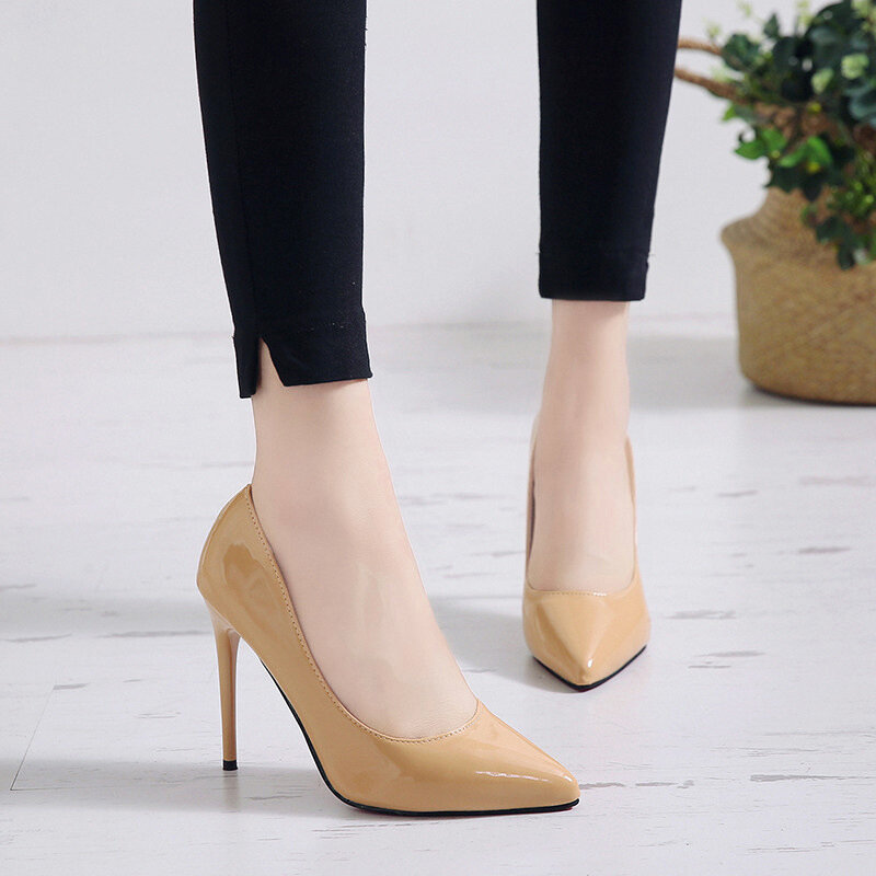 2021 New Pointed Toe Leather Women Pumps Fashion Office Shoes Women Sexy High Heels Shoes Thin Heel Women 's Wedding Shoes