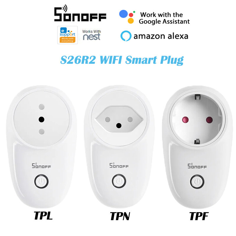 SONOFF-enchufe inteligente S26R2 TPN TPF TPL, WiFi, sincronización de Estado a través de la aplicación eWelink, Control remoto, funciona con Alexa y Google Home