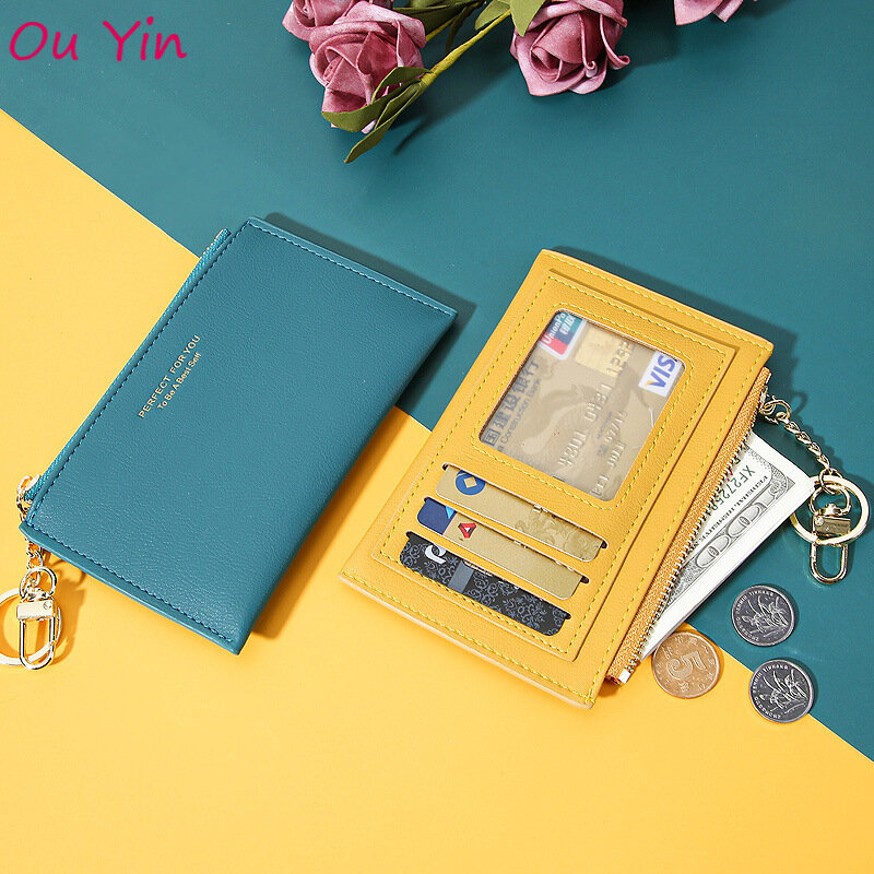 Porte-cartes multifonction pour femmes, 12 couleurs, porte-clé coréen, fermeture éclair, Mini porte-monnaie