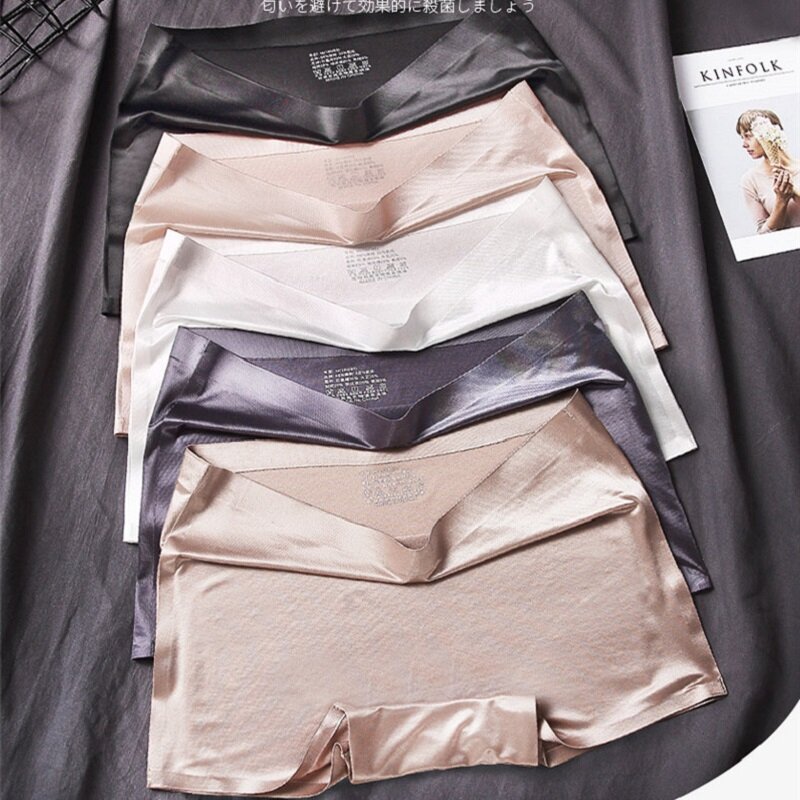 Culotte en Nylon pour femmes, 4 pièces, sous-vêtements féminins, Lingerie, taille moyenne, pantalon court, couleur unie, Boxer Sexy en soie glacée
