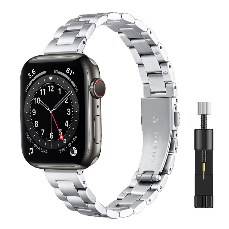 Pulsera de Metal para Apple Watch SE, 40mm, 44mm, Serie de gomillas 6/5/4/3/2/1, correa de acero inoxidable delgada para iWatch SE, 6 bandas