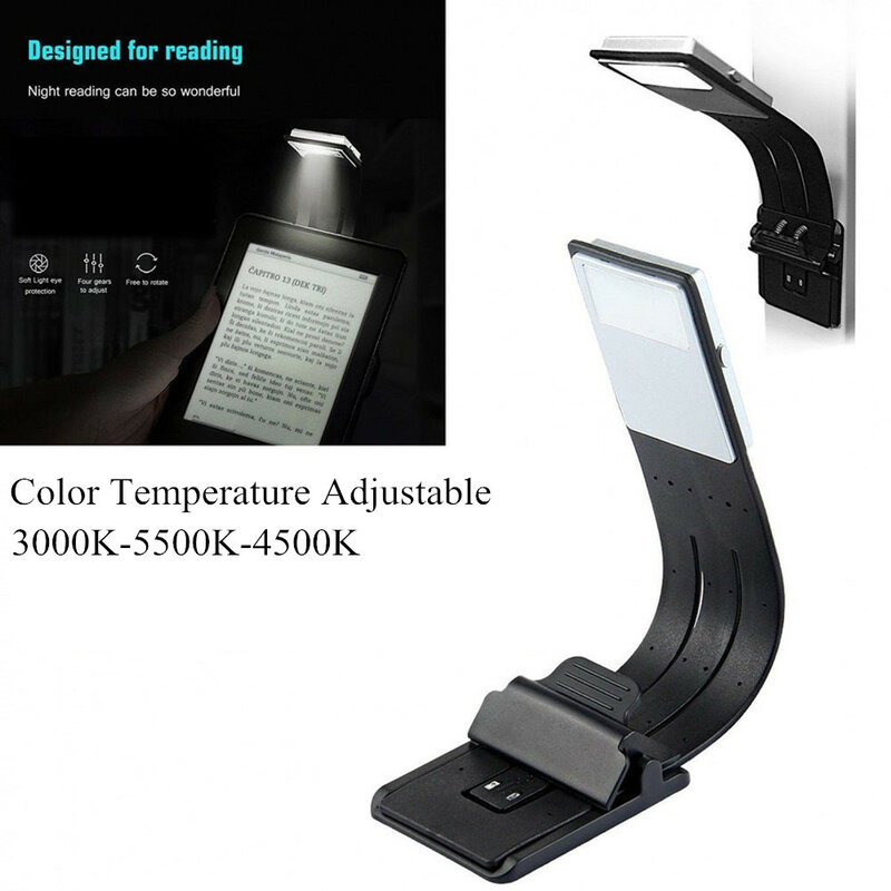 Luz LED magnética para libros, lámpara de lectura portátil con puerto USB recargable, regulable, con Clip Flexible desmontable para Kindle