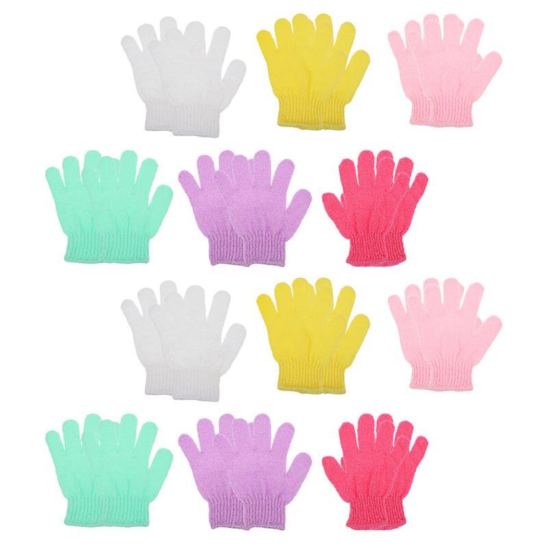 6 Pairs Exfoliating Shower Gloves Double-Sided Body Cleaning Scrub Mitt Rub Dead Skin Removal Magic Peeling Glove