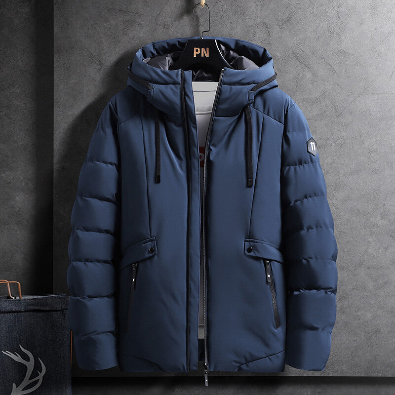 Mens เสื้อแจ็คเก็ต Hooded Casual Zipper Streetwear ของแข็งสีฟ้าสีเทาสีดำ Parka แฟชั่นออกแบบแบรนด์ Windbreaker Parkas Oversize