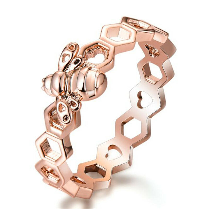 น่ารัก Little Bee Honeycomb Hollow Out ผู้หญิงแหวนทองและ Rose Gold แหวนอุปกรณ์เสริมแฟชั่นเครื่องประดับ