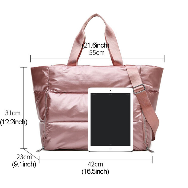 Bolso de hombro de gran capacidad para mujer, bolsa de nailon impermeable, con almohadilla espacial, de algodón y plumas, para invierno, 2021