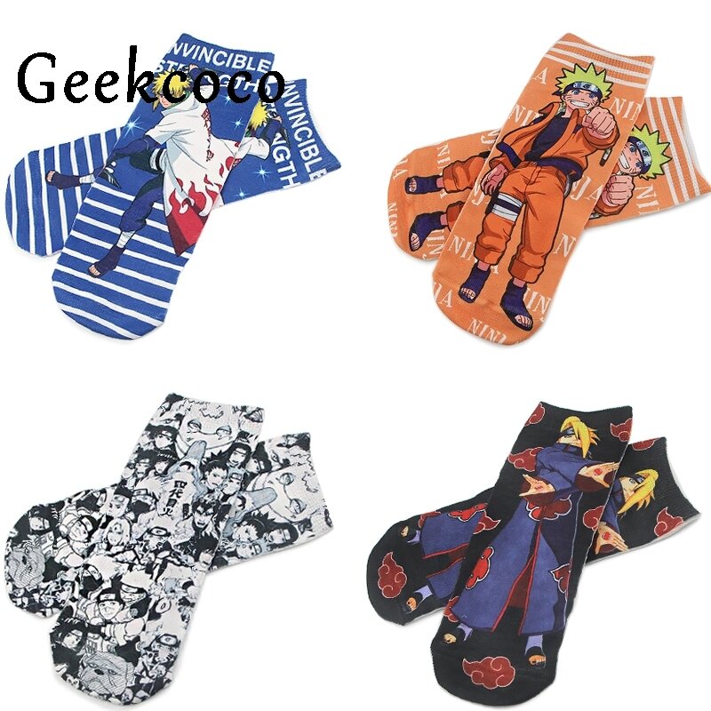 J1077 Cartoon Anime Punk Cotton Short Socks Cute Unisex Skatebord Socks Fashion One Side Print Socks