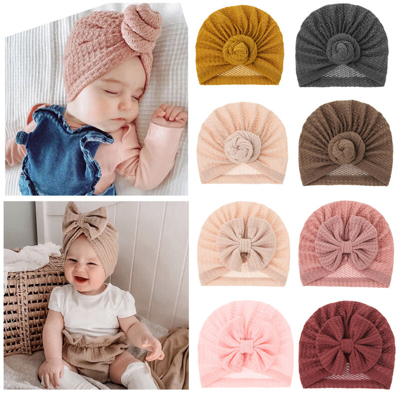 Adorável arco nó chapéu do bebê super macio bebê menina gorro turbante malha atada infantil da criança recém-nascido boné do bebê gorro headbands