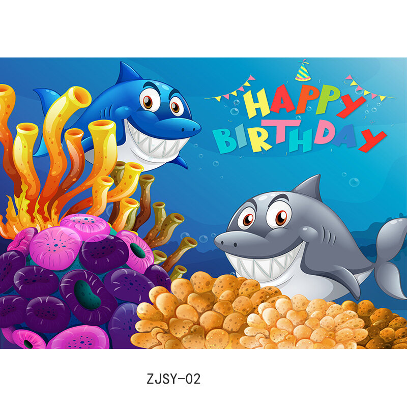 Bonito dos desenhos animados tubarão pano de fundo para crianças aniversário tema festa decoração do bebê foto fundo 210521-66