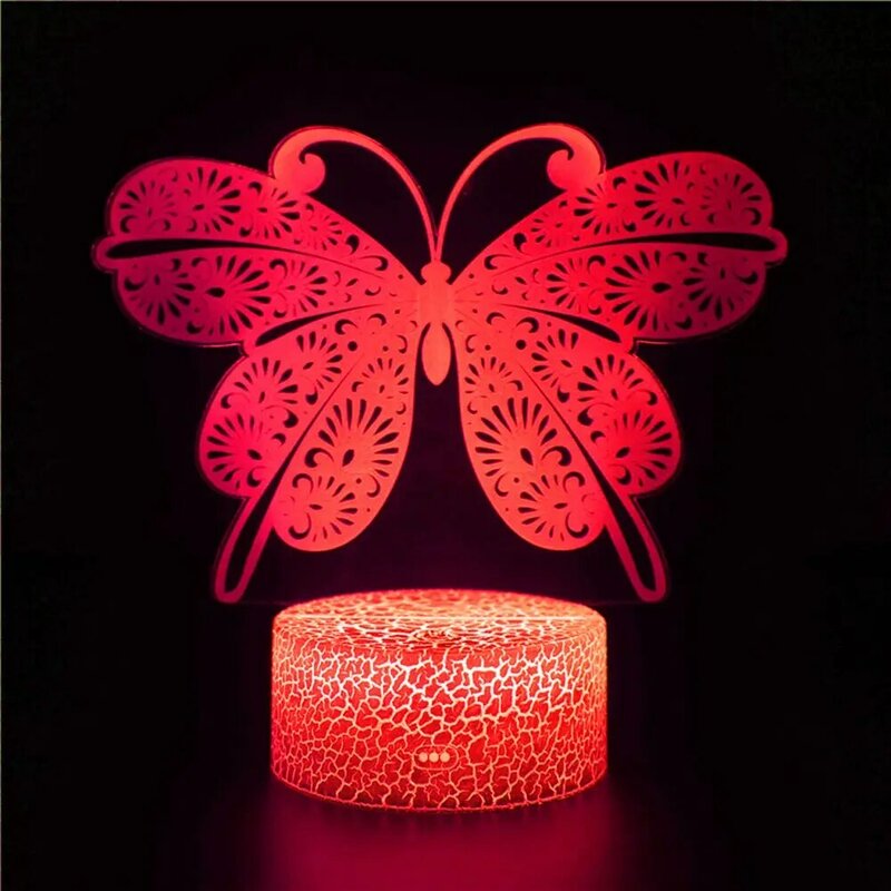 Ilusión 3D luz nocturna Flor Mariposa artesanía modelo estatua dormitorio juego de mesa decoración lámpara de mesa colorida regalo