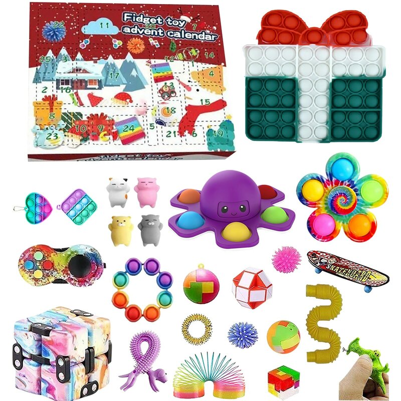 子供のためのインタラクティブなストレス解消おもちゃ,感覚のクリスマスカウントダウン,カレンダーのおもちゃセット,クリスマスパーティーのギフトボックス