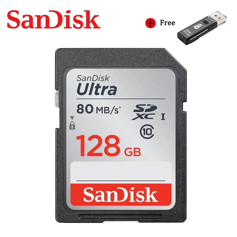 SanDisk Original Kecepatan Tinggi Kartu Memori Hingga 80 MB/S Ultra SDHC/SDXC 32GB 64GB 128GB SD Card 16GB untuk Kamera Camcorder