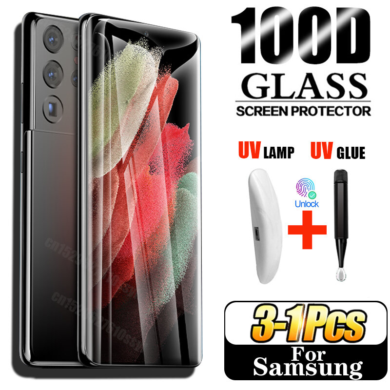 UV de vidrio templado para Samsung Galaxy S21 S10 Plus Protector de pantalla S9 S8 S20 S10e 5G S 9 8 10 21 Nota 8 9 10 20 Ultra película de vidrio