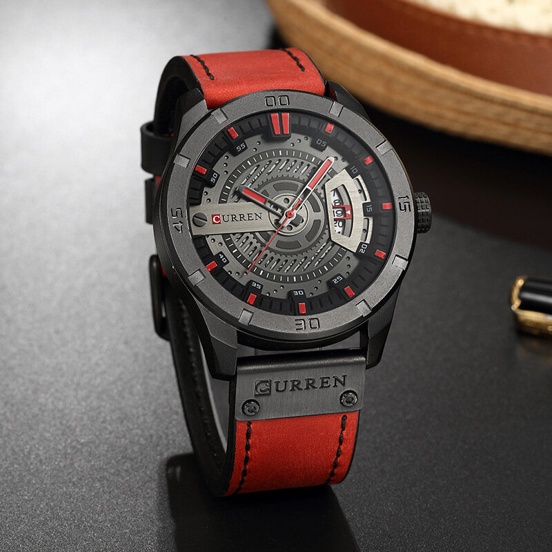 CURREN – montre-bracelet en cuir pour hommes, marque de luxe, sport militaire, horloge à Quartz, décontractée