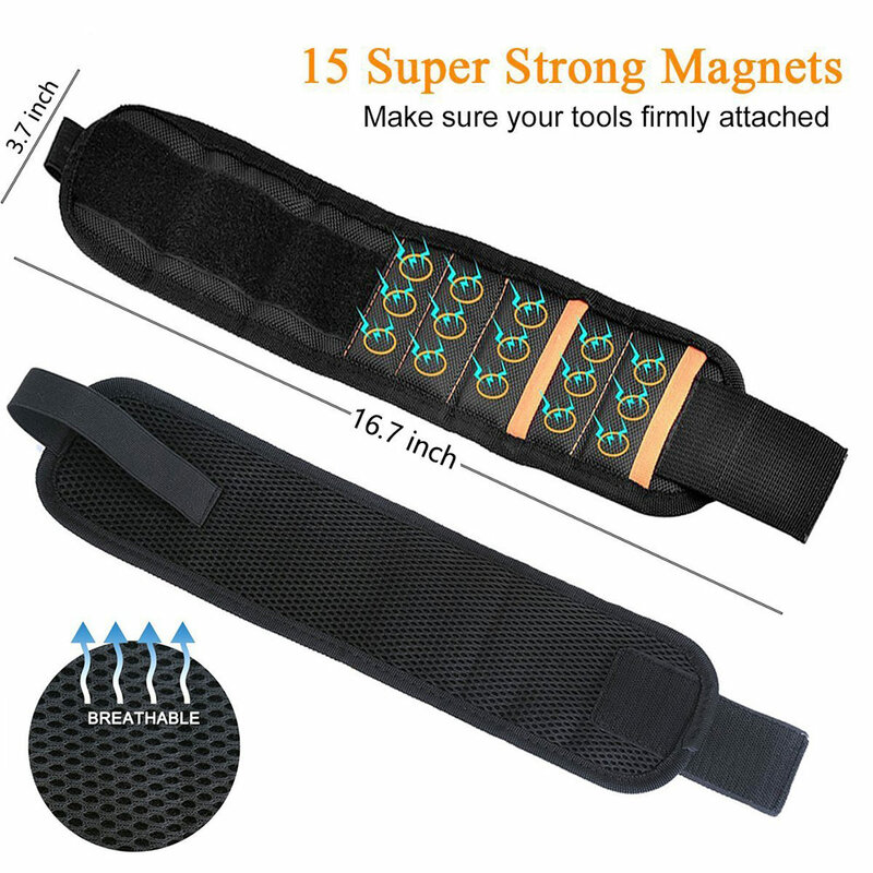 Magnetic Wristband With 10/15pcs Strong Magnets Screw Drill Bits Holder Electrician Tool Belt MD7
