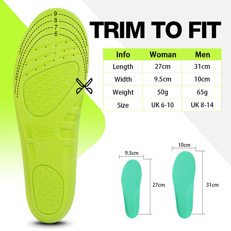 3ANGNI PU Arch Support Insoles Men Women GEL Pad For Feet Relieve Pressure Running Fitness Sport Soft Light Memory Foam Insoles