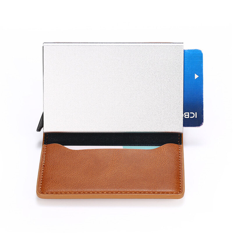 6 karte Slot Pop Up Automatisch Anti-diebstahl Kreditkarte Visitenkarte ID Karte Aluminium Legierung Leder Antimagnetisch Karte halter