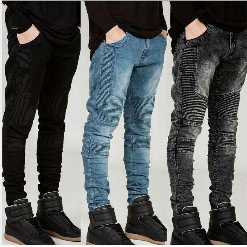 Джинсы мужские облегающие 2021, пикантные модные Стрейчевые джинсовые брюки, весенние тонкие прямые байкерские джинсы, длинные брюки для муж...