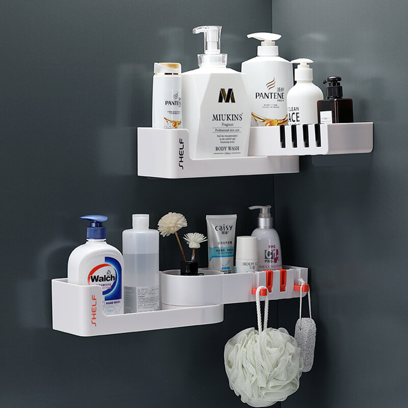Nova ty prateleira do banheiro prateleiras de canto shampoo titular rack armazenamento cozinha organizador do chuveiro da bagunça parede titular espaço saver