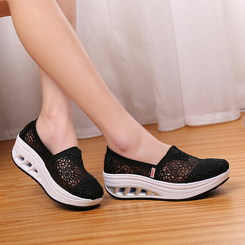 MWY 여성용 통기성 메쉬 플랫폼 스니커즈, 야외 캐주얼 신발, 높이 증가 신발
