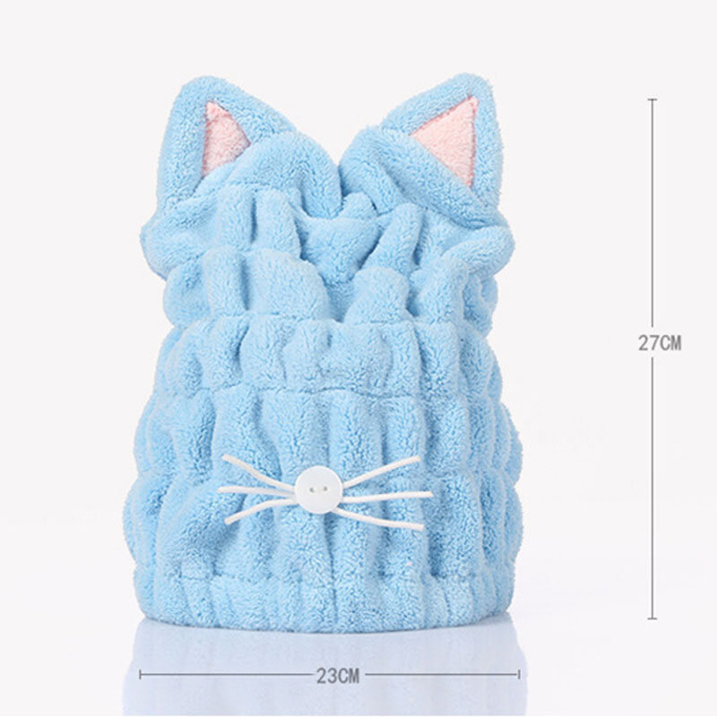 Gorro de microfibra con forma de orejas de gato para mujer, accesorios de baño, terciopelo Coral, para pelo seco, sólido, toalla de secado, envoltura para la cabeza, sombreros de Ducha