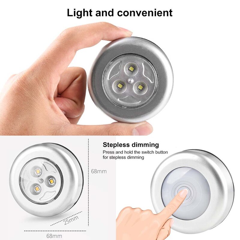 LED Under Cabinet Lights Wireless Infrared Night Light Battery Powered Touch Switch Stair Wardrobe Lamp Silver 3 LED Lamp