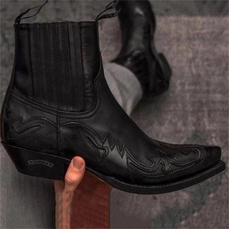 Pointed Sleeve Locomotive Martin Boots Western Cowboy Knight Boots Men's Retro Knee Short Boots Fashionable Men's Shoes  ZQ0256